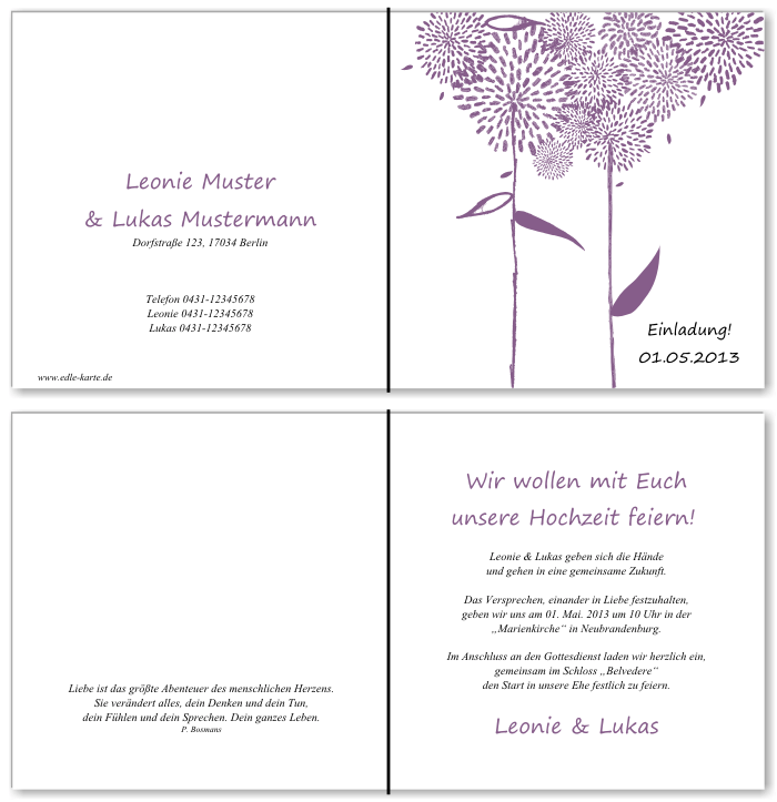  Einladungskarten Hochzeit, Hochzeitseinladungen, Hochzeitskarten, Einladungen f&uuml;r Hochzeit