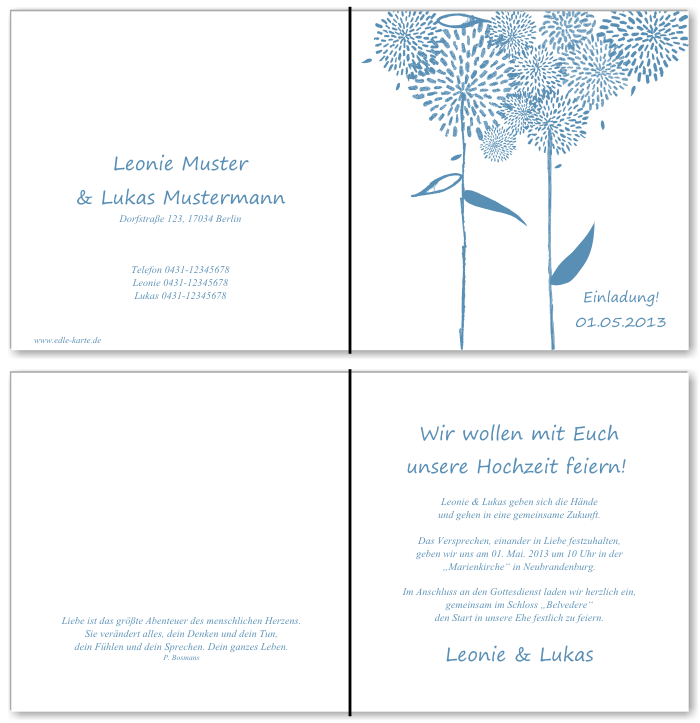  Einladungskarten Hochzeit, Hochzeitseinladungen, Hochzeitskarten, Einladungen f&uuml;r Hochzeit