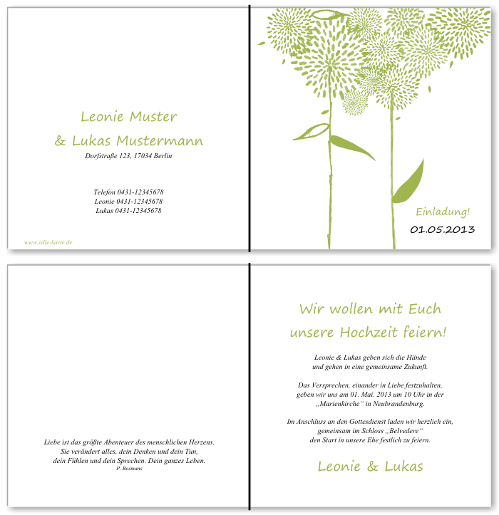  Einladungskarten Hochzeit, Hochzeitseinladungen, Hochzeitskarten, Einladungen f&uuml;r Hochzeit