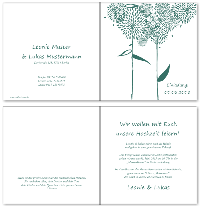  Einladungskarten Hochzeit, Hochzeitseinladungen, Hochzeitskarten, Einladungen f&uuml;r Hochzeit