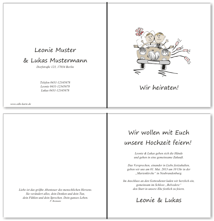  Einladungskarten Hochzeit, Hochzeitseinladungen, Hochzeitskarten, Einladungen f&uuml;r Hochzeit