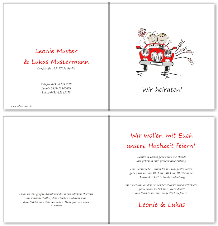  Einladungskarten Hochzeit, Hochzeitseinladungen, Hochzeitskarten, Einladungen f&uuml;r Hochzeit