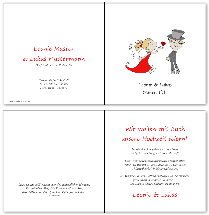  Einladungskarten Hochzeit, Hochzeitseinladungen, Hochzeitskarten, Einladungen f&uuml;r Hochzeit