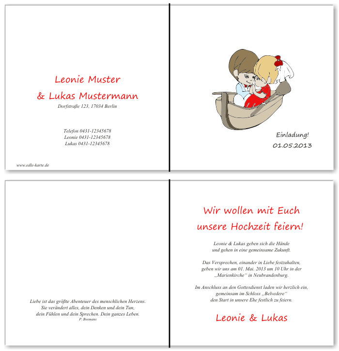  Einladungskarten Hochzeit, Hochzeitseinladungen, Hochzeitskarten, Einladungen f&uuml;r Hochzeit