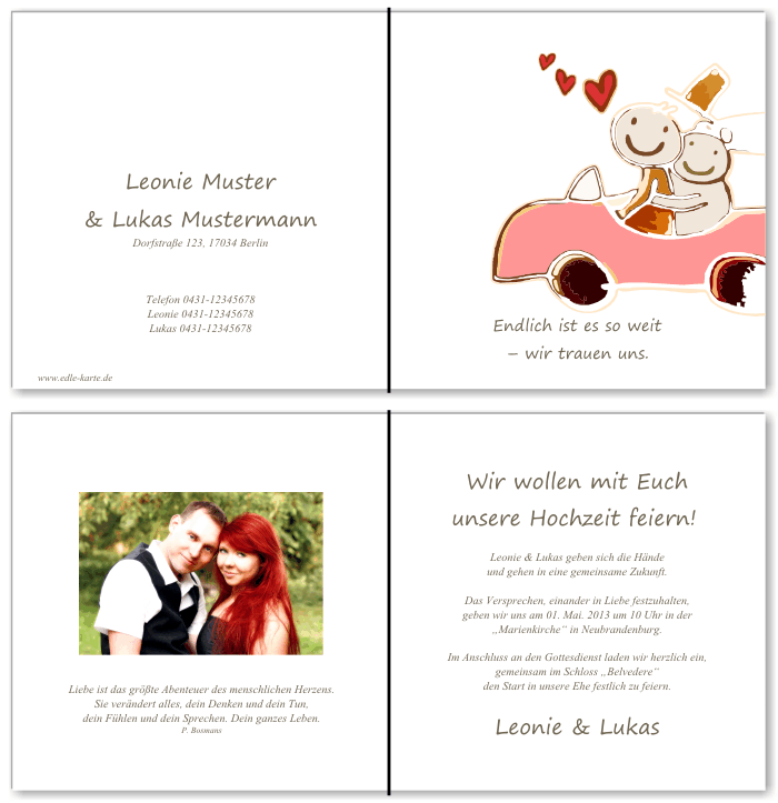  Einladungskarten Hochzeit, Hochzeitseinladungen, Hochzeitskarten, Einladungen f&uuml;r Hochzeit