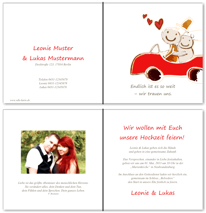  Einladungskarten Hochzeit, Hochzeitseinladungen, Hochzeitskarten, Einladungen f&uuml;r Hochzeit