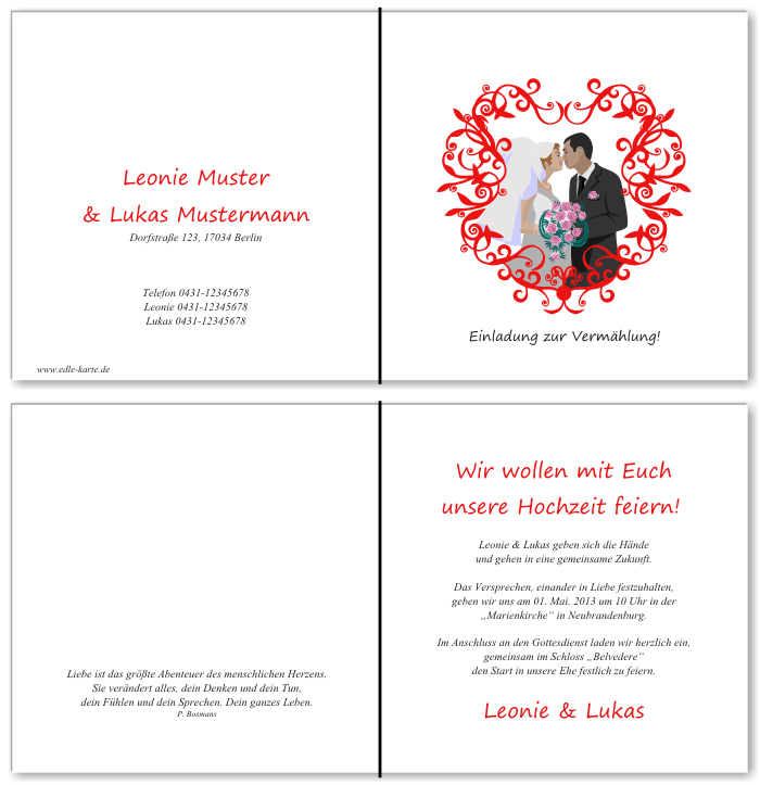  Einladungskarten Hochzeit, Hochzeitseinladungen, Hochzeitskarten, Einladungen f&uuml;r Hochzeit