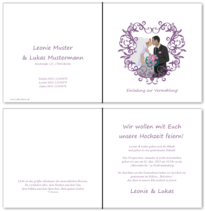  Einladungskarten Hochzeit, Hochzeitseinladungen, Hochzeitskarten, Einladungen f&uuml;r Hochzeit