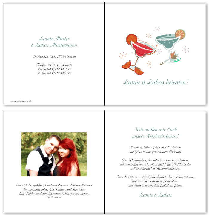  Einladungskarten Hochzeit, Hochzeitseinladungen, Hochzeitskarten, Einladungen f&uuml;r Hochzeit