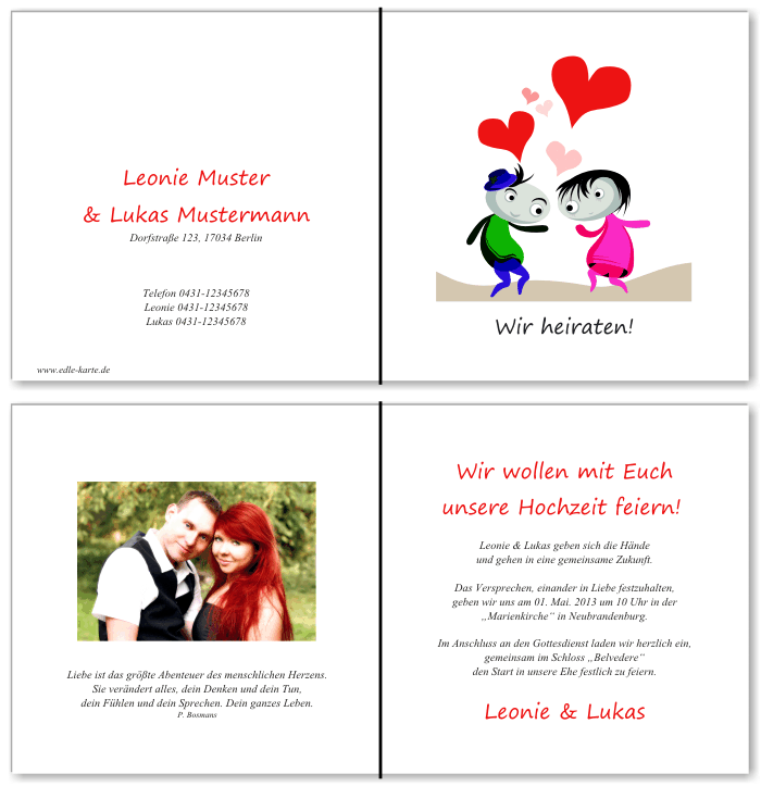  Einladungskarten Hochzeit, Hochzeitseinladungen, Hochzeitskarten, Einladungen f&uuml;r Hochzeit