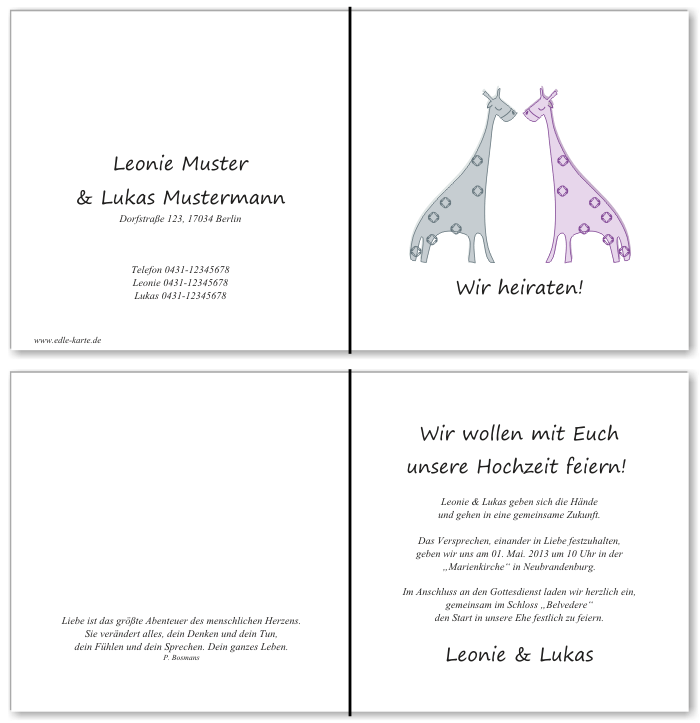  Einladungskarten Hochzeit, Hochzeitseinladungen, Hochzeitskarten, Einladungen f&uuml;r Hochzeit