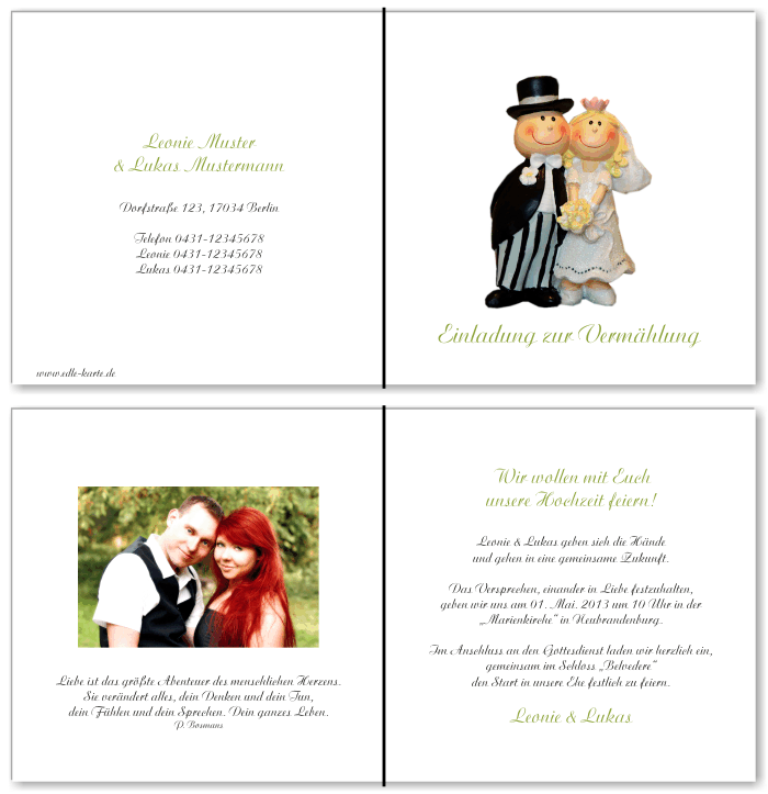  Einladungskarten Hochzeit, Hochzeitseinladungen, Hochzeitskarten, Einladungen f&uuml;r Hochzeit