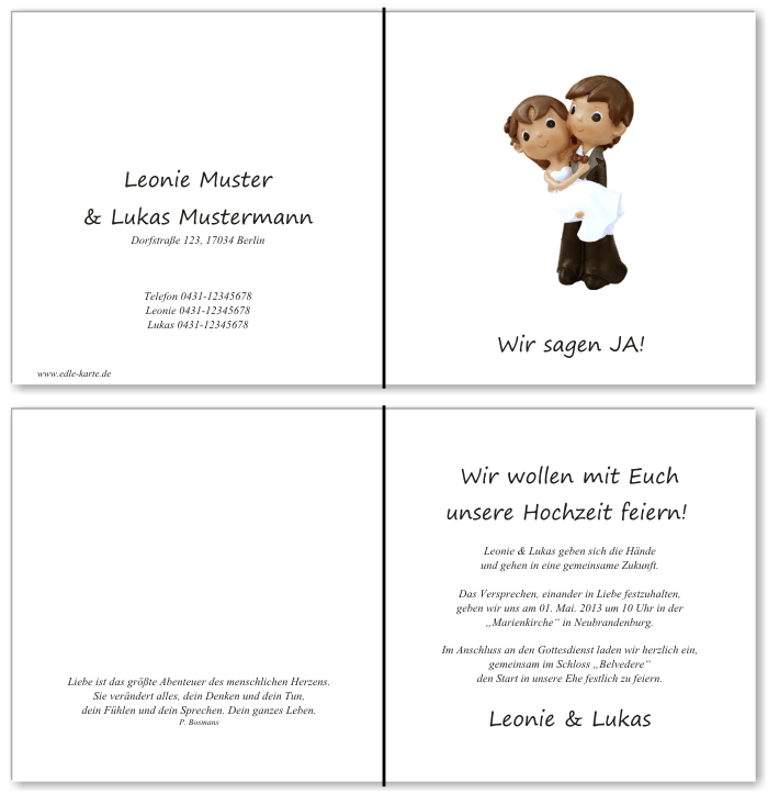  Einladungskarten Hochzeit, Hochzeitseinladungen, Hochzeitskarten, Einladungen f&uuml;r Hochzeit