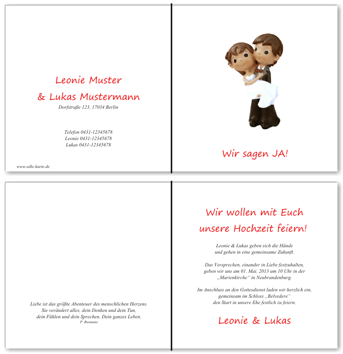  Einladungskarten Hochzeit, Hochzeitseinladungen, Hochzeitskarten, Einladungen f&uuml;r Hochzeit