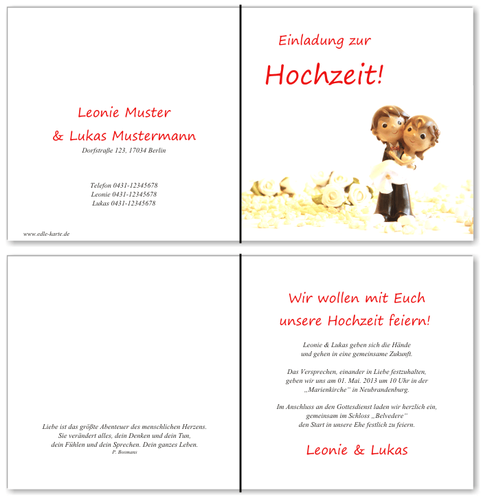  Einladungskarten Hochzeit, Hochzeitseinladungen, Hochzeitskarten, Einladungen f&uuml;r Hochzeit