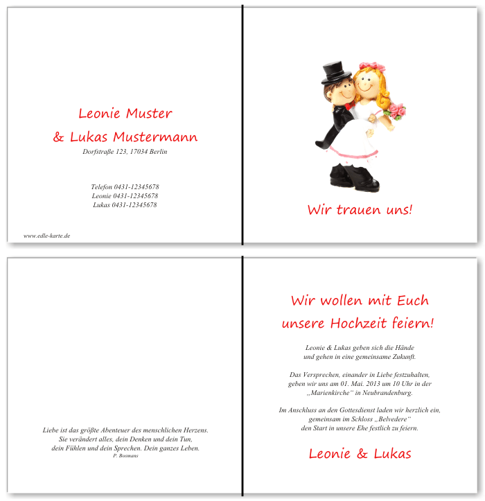  Einladungskarten Hochzeit, Hochzeitseinladungen, Hochzeitskarten, Einladungen f&uuml;r Hochzeit