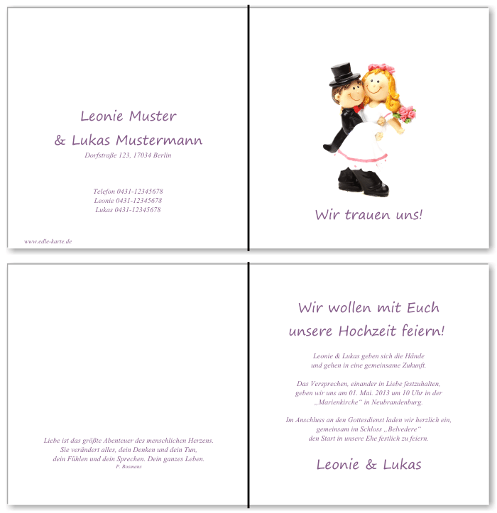  Einladungskarten Hochzeit, Hochzeitseinladungen, Hochzeitskarten, Einladungen f&uuml;r Hochzeit