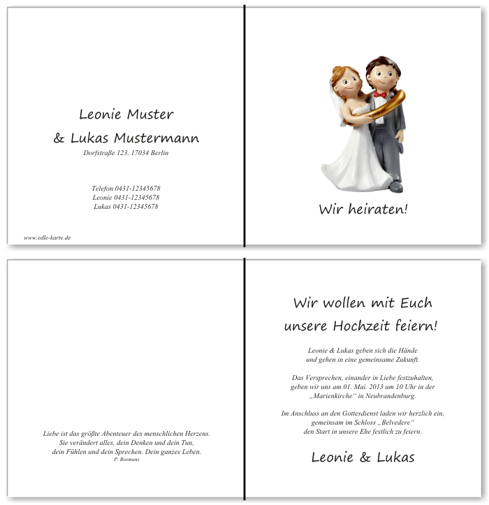  Einladungskarten Hochzeit, Hochzeitseinladungen, Hochzeitskarten, Einladungen f&uuml;r Hochzeit