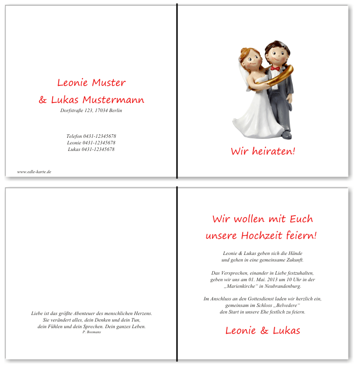  Einladungskarten Hochzeit, Hochzeitseinladungen, Hochzeitskarten, Einladungen f&uuml;r Hochzeit