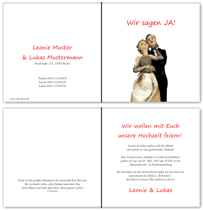  Einladungskarten Hochzeit, Hochzeitseinladungen, Hochzeitskarten, Einladungen f&uuml;r Hochzeit