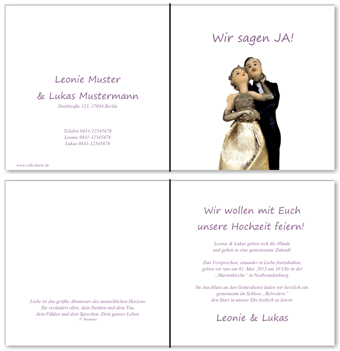  Einladungskarten Hochzeit, Hochzeitseinladungen, Hochzeitskarten, Einladungen f&uuml;r Hochzeit