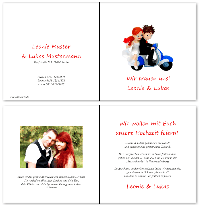  Einladungskarten Hochzeit, Hochzeitseinladungen, Hochzeitskarten, Einladungen f&uuml;r Hochzeit