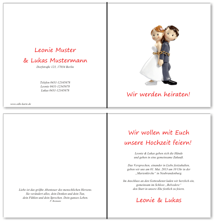  Einladungskarten Hochzeit, Hochzeitseinladungen, Hochzeitskarten, Einladungen f&uuml;r Hochzeit