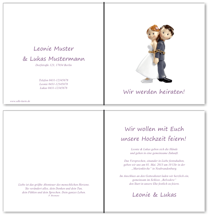  Einladungskarten Hochzeit, Hochzeitseinladungen, Hochzeitskarten, Einladungen f&uuml;r Hochzeit