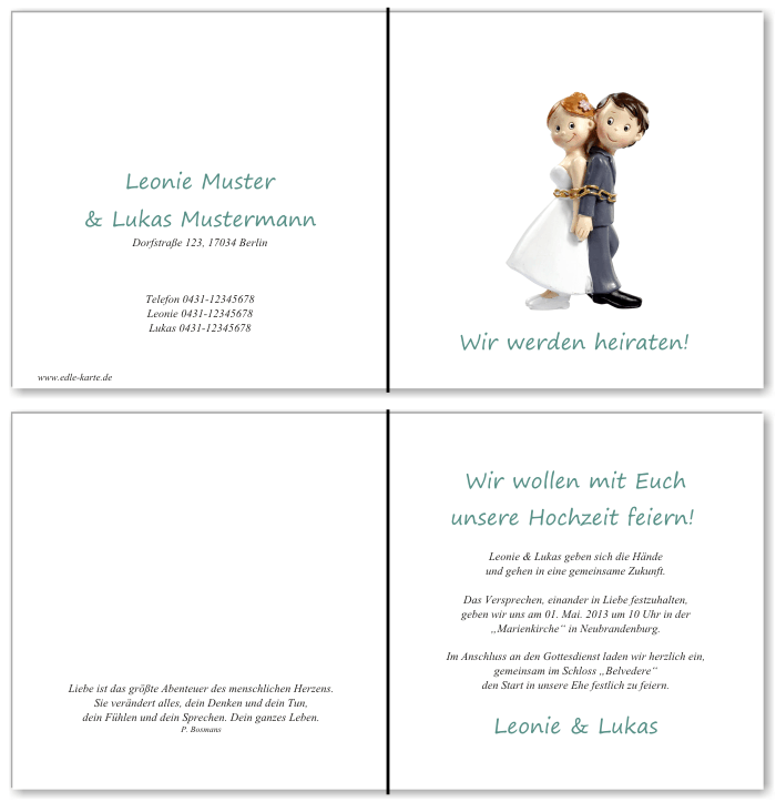  Einladungskarten Hochzeit, Hochzeitseinladungen, Hochzeitskarten, Einladungen f&uuml;r Hochzeit