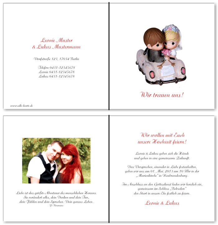  Einladungskarten Hochzeit, Hochzeitseinladungen, Hochzeitskarten, Einladungen f&uuml;r Hochzeit