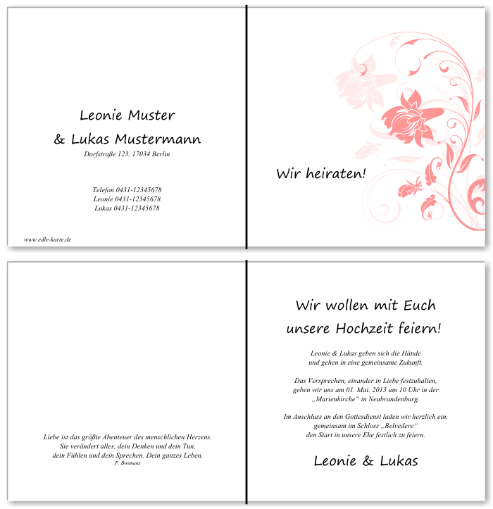  Einladungskarten Hochzeit, Hochzeitseinladungen, Hochzeitskarten, Einladungen f&uuml;r Hochzeit