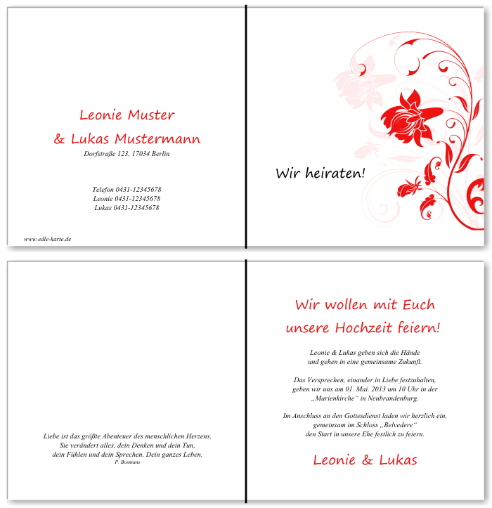  Einladungskarten Hochzeit, Hochzeitseinladungen, Hochzeitskarten, Einladungen f&uuml;r Hochzeit