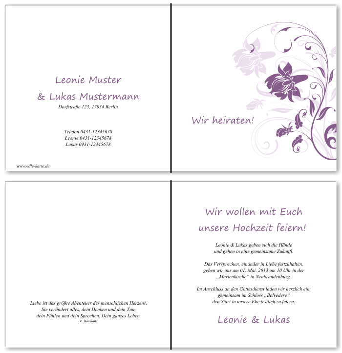 Einladungskarten Hochzeit, Hochzeitseinladungen, Hochzeitskarten, Einladungen f&uuml;r Hochzeit