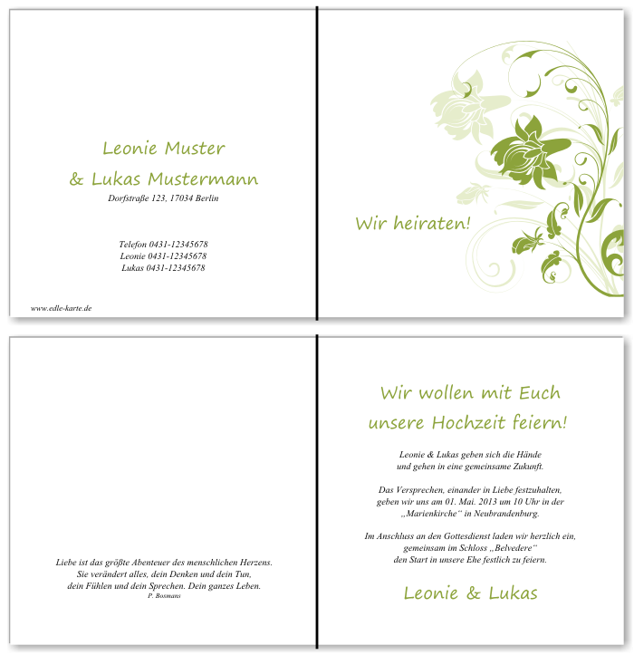  Einladungskarten Hochzeit, Hochzeitseinladungen, Hochzeitskarten, Einladungen f&uuml;r Hochzeit