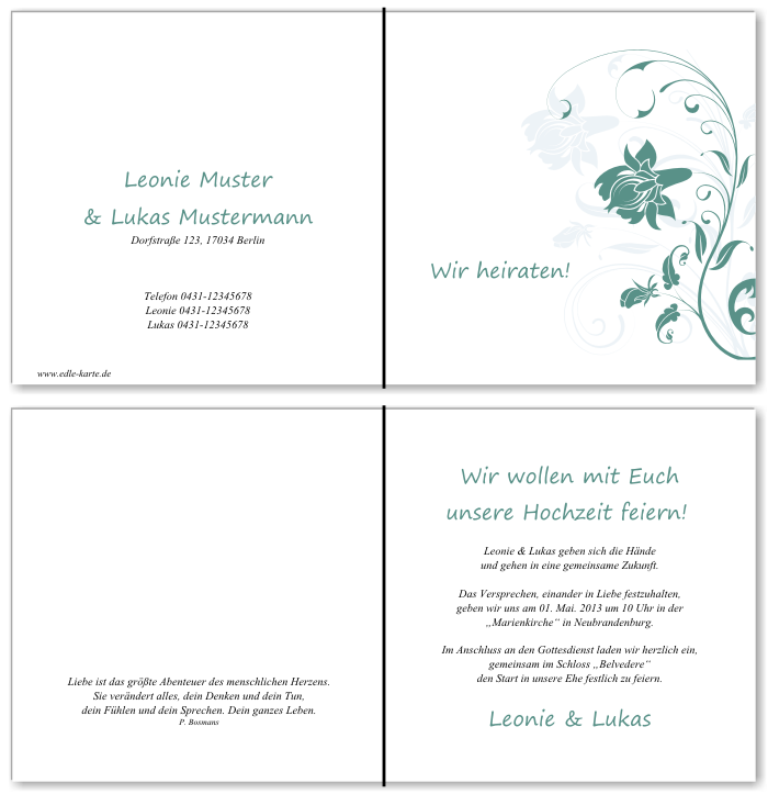  Einladungskarten Hochzeit, Hochzeitseinladungen, Hochzeitskarten, Einladungen f&uuml;r Hochzeit