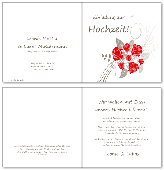  Einladungskarten Hochzeit, Hochzeitseinladungen, Hochzeitskarten, Einladungen f&uuml;r Hochzeit