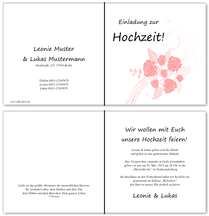  Einladungskarten Hochzeit, Hochzeitseinladungen, Hochzeitskarten, Einladungen f&uuml;r Hochzeit