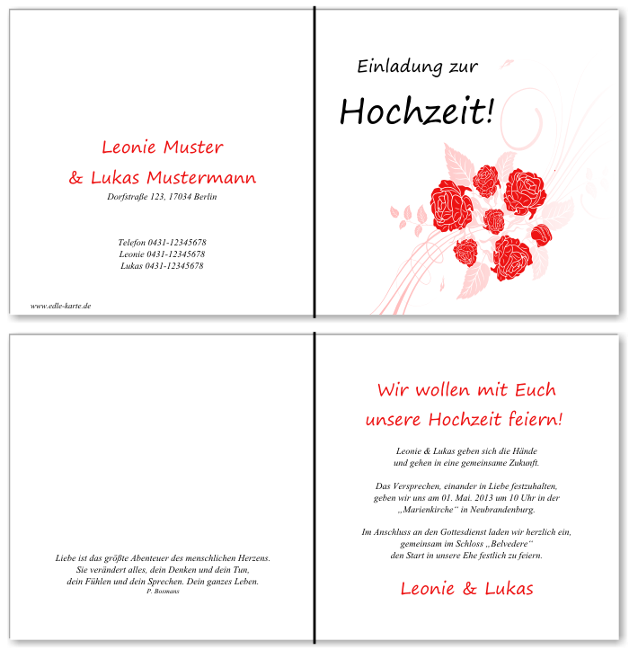  Einladungskarten Hochzeit, Hochzeitseinladungen, Hochzeitskarten, Einladungen f&uuml;r Hochzeit