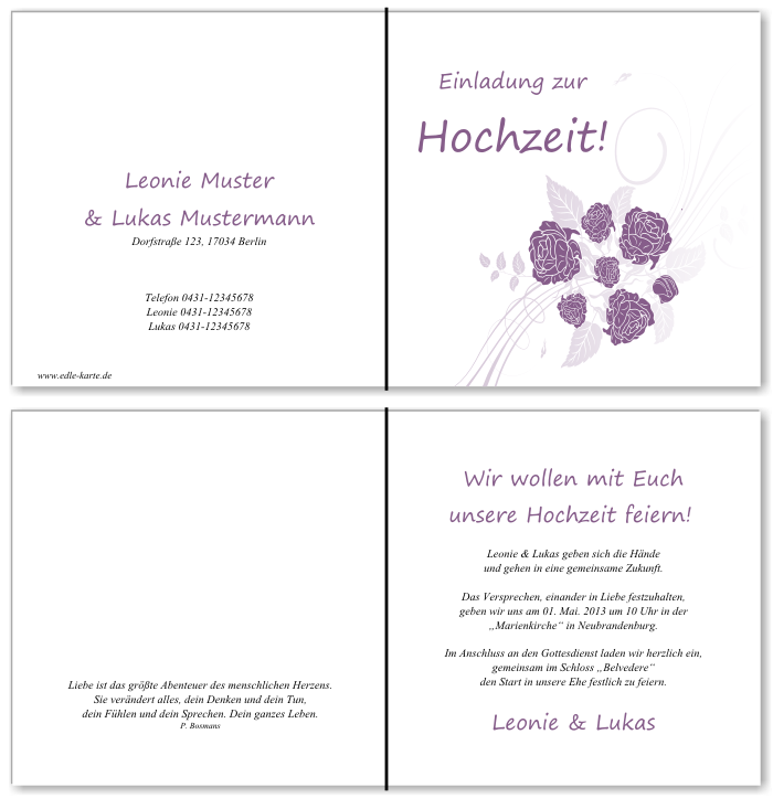  Einladungskarten Hochzeit, Hochzeitseinladungen, Hochzeitskarten, Einladungen f&uuml;r Hochzeit