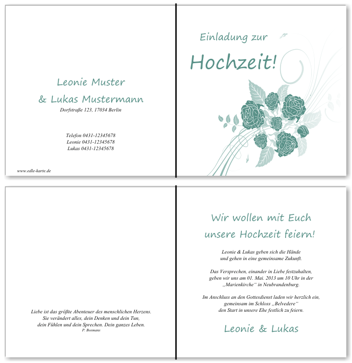  Einladungskarten Hochzeit, Hochzeitseinladungen, Hochzeitskarten, Einladungen f&uuml;r Hochzeit