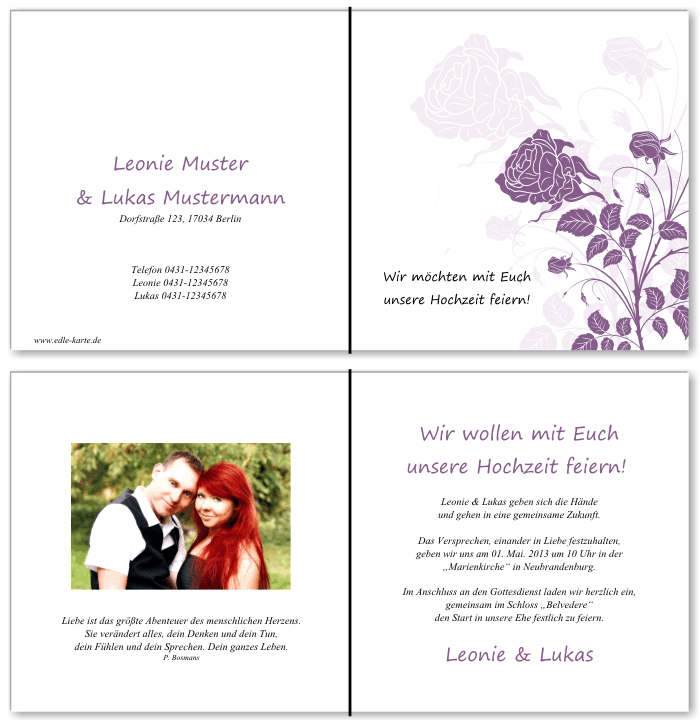  Einladungskarten Hochzeit, Hochzeitseinladungen, Hochzeitskarten, Einladungen f&uuml;r Hochzeit