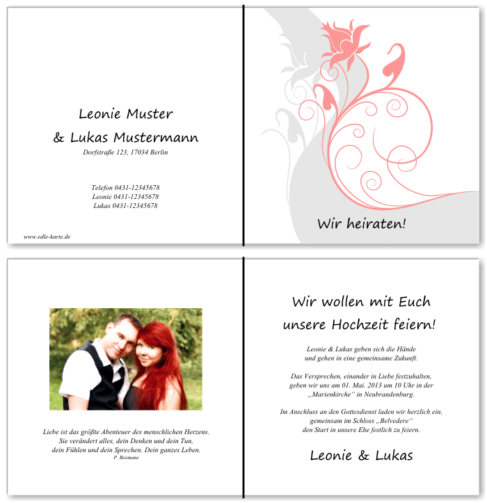  Einladungskarten Hochzeit, Hochzeitseinladungen, Hochzeitskarten, Einladungen f&uuml;r Hochzeit