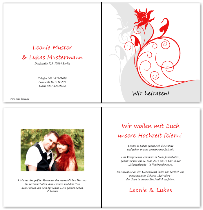  Einladungskarten Hochzeit, Hochzeitseinladungen, Hochzeitskarten, Einladungen f&uuml;r Hochzeit