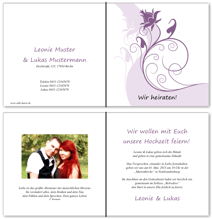  Einladungskarten Hochzeit, Hochzeitseinladungen, Hochzeitskarten, Einladungen f&uuml;r Hochzeit