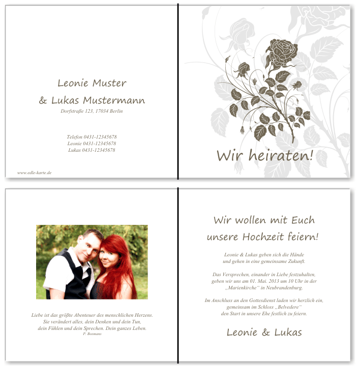  Einladungskarten Hochzeit, Hochzeitseinladungen, Hochzeitskarten, Einladungen f&uuml;r Hochzeit