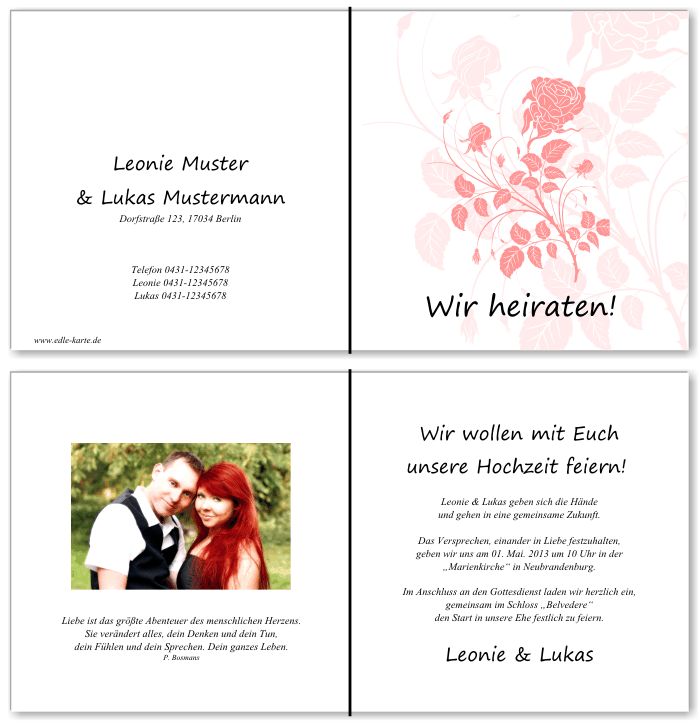  Einladungskarten Hochzeit, Hochzeitseinladungen, Hochzeitskarten, Einladungen f&uuml;r Hochzeit