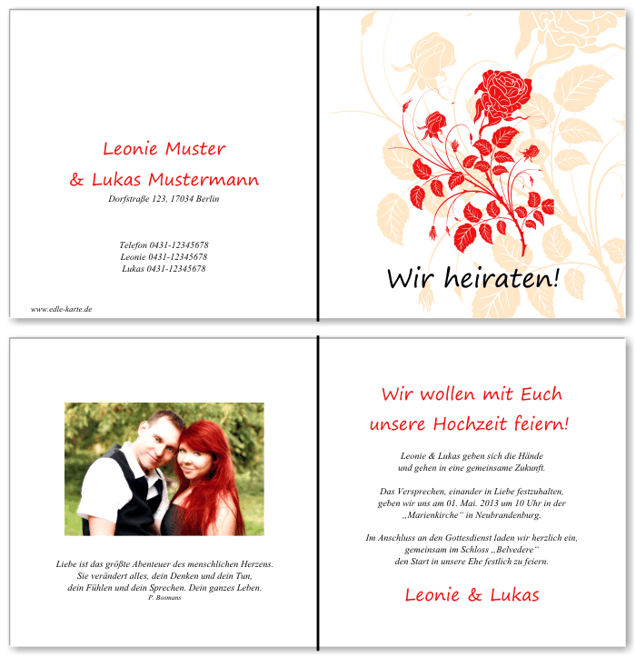  Einladungskarten Hochzeit, Hochzeitseinladungen, Hochzeitskarten, Einladungen f&uuml;r Hochzeit