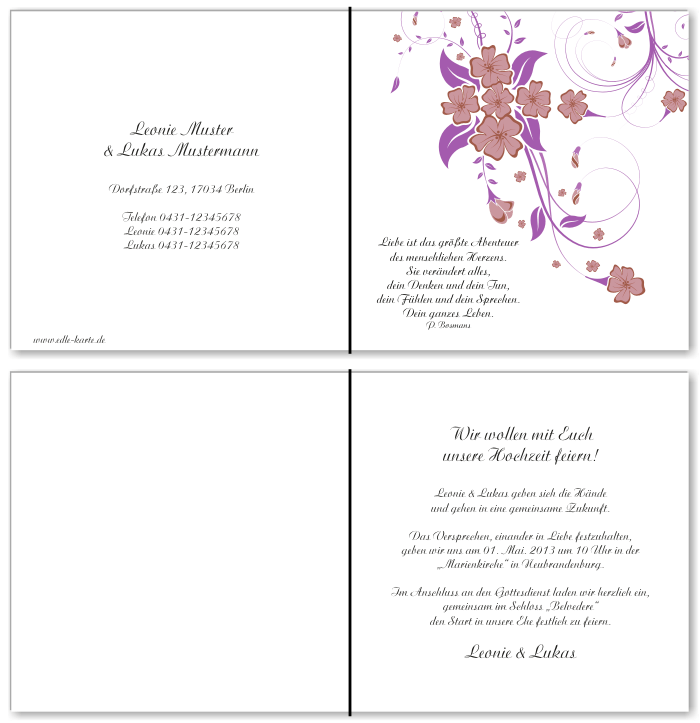  Einladungskarten Hochzeit, Hochzeitseinladungen, Hochzeitskarten, Einladungen f&uuml;r Hochzeit