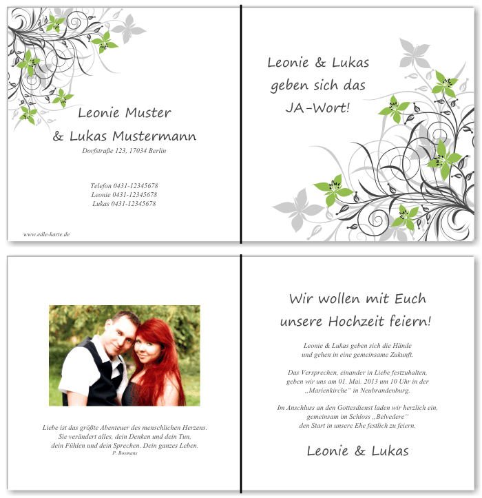  Einladungskarten Hochzeit, Hochzeitseinladungen, Hochzeitskarten, Einladungen f&uuml;r Hochzeit