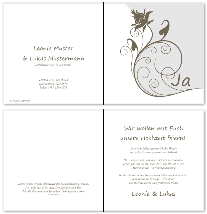  Einladungskarten Hochzeit, Hochzeitseinladungen, Hochzeitskarten, Einladungen f&uuml;r Hochzeit